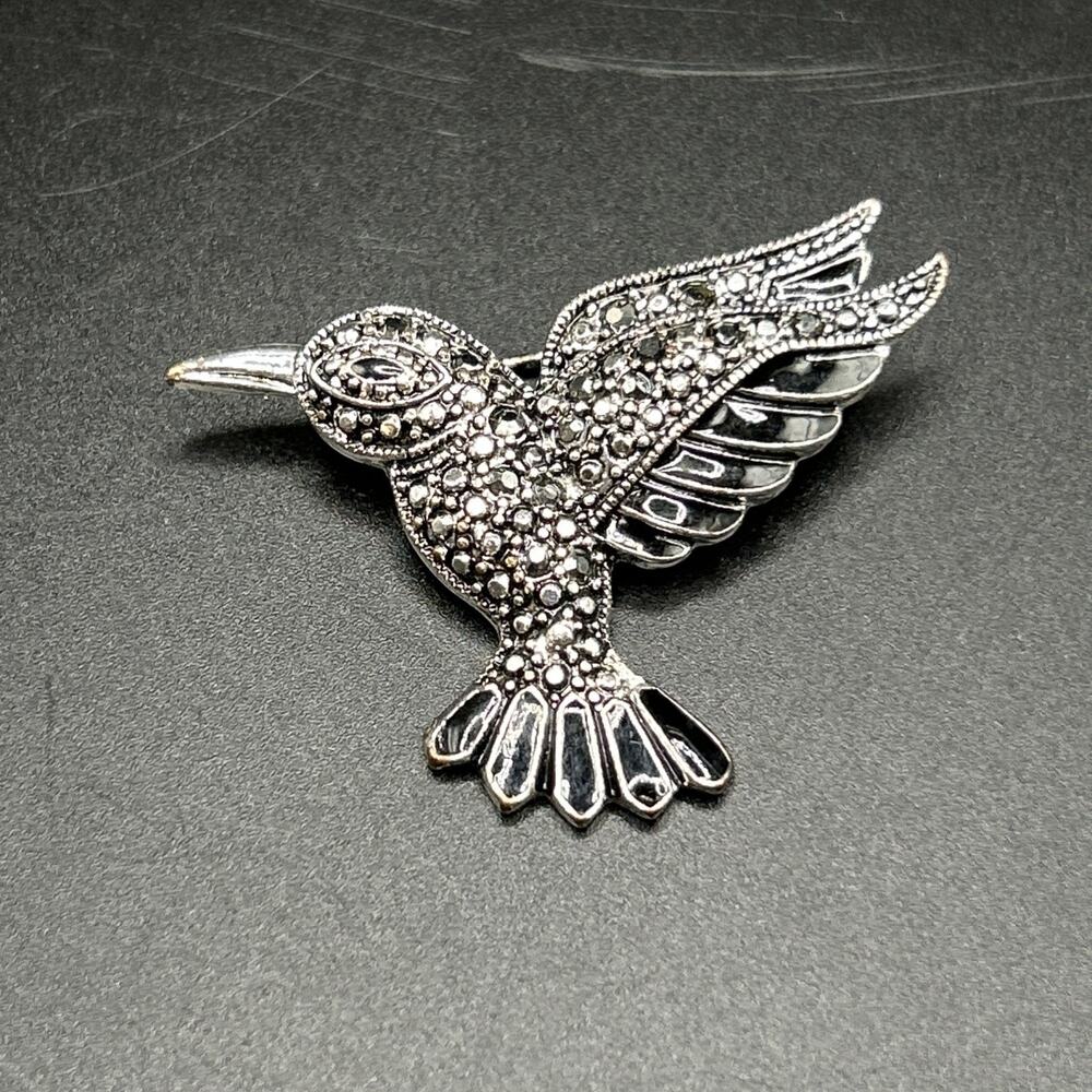 Vintage Marcasite Hummingbird Brooch Scatter Pin 1 3/4”